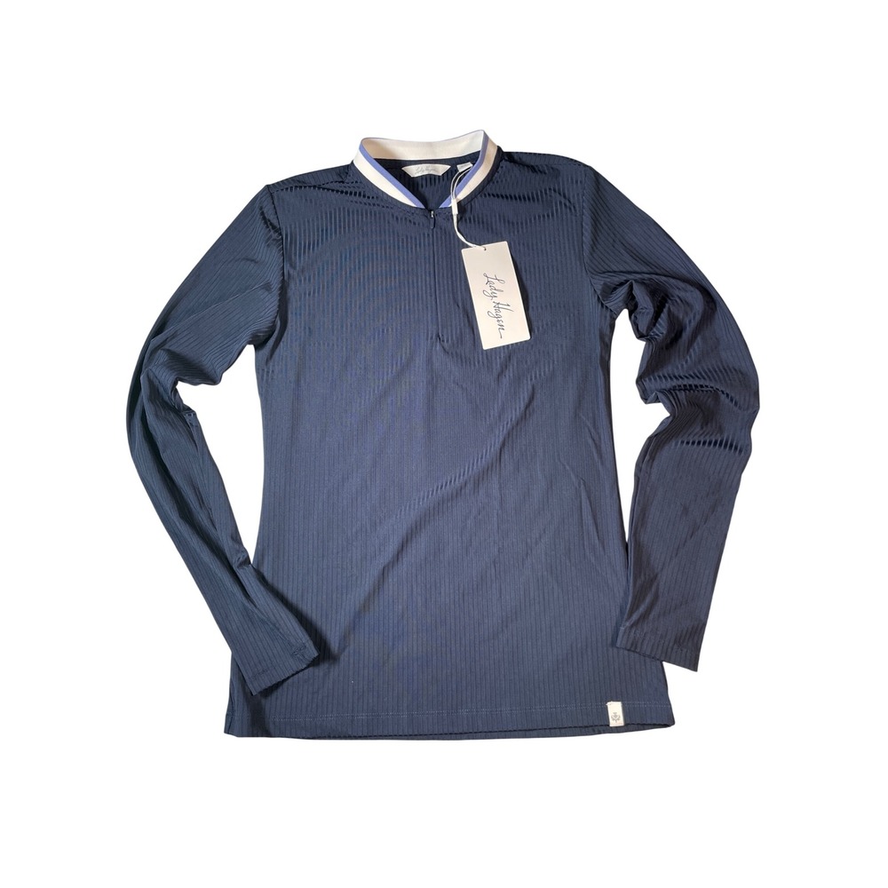 Lady Hagen Womens Navy Blue Ribbed Quarter Zip Long Sleeve Golf Top XS New